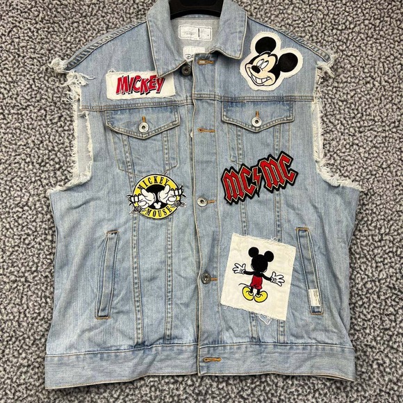 Disney Mickey Mouse Denim Vest Women Small Rock band AC/DC Chocoolate Adult S - Picture 1 of 7